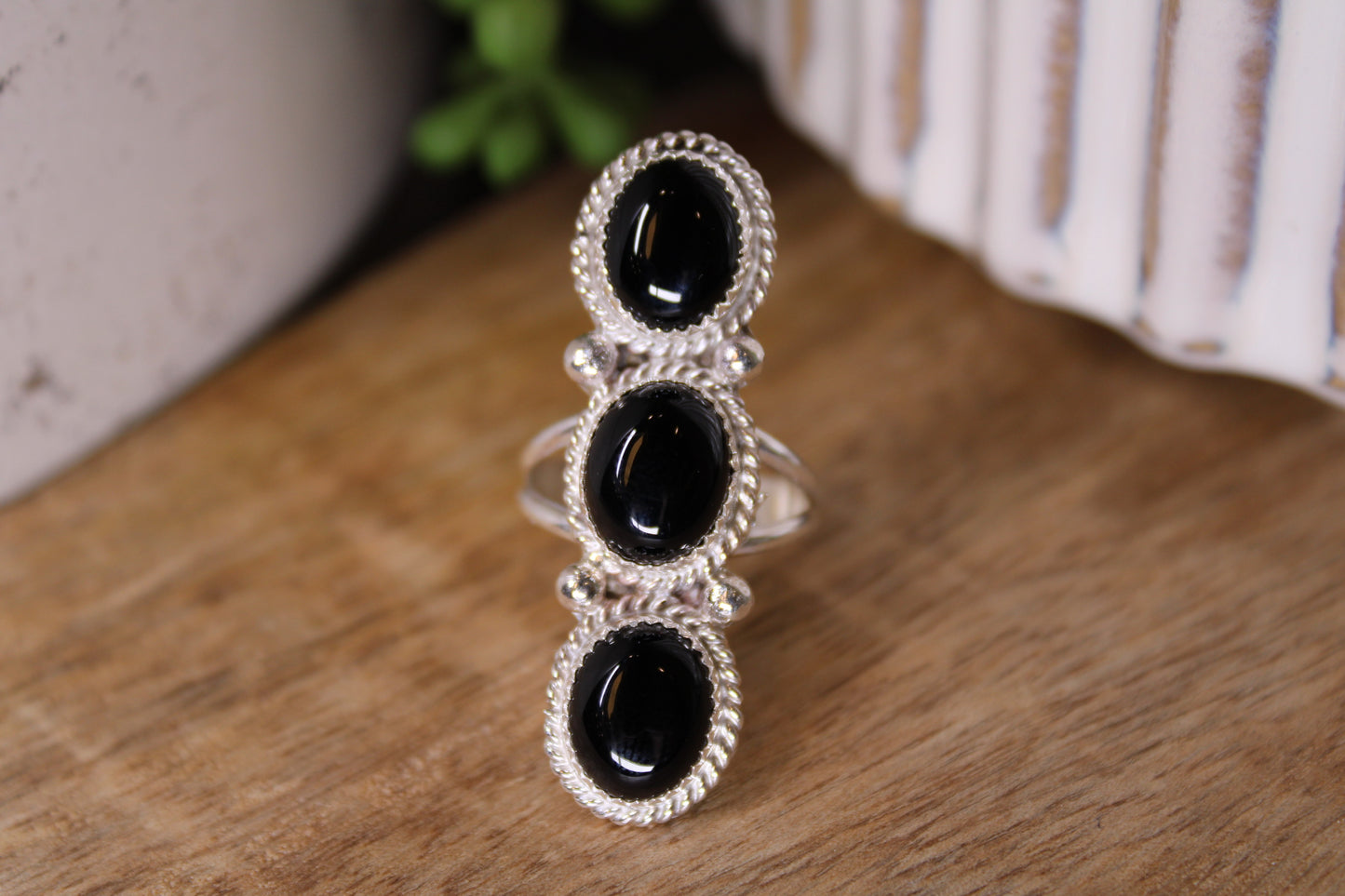 Navajo Peggy Skeets Black Onyx Sterling Silver Ring – Size 5.5