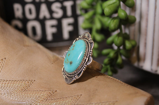 Handmade Kingman Turquoise Sterling Silver Adjustable Ring – Stamped .925