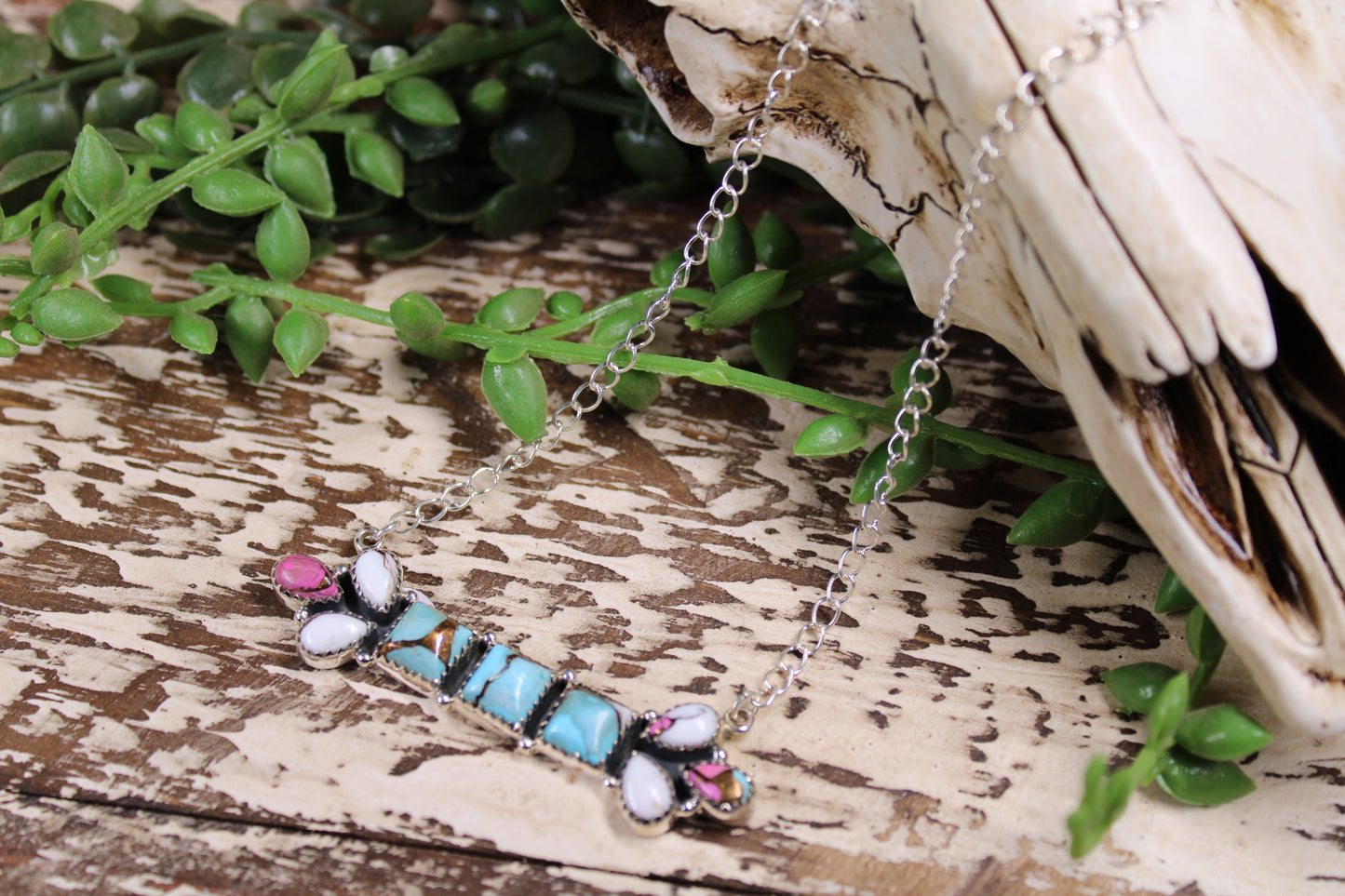 Cotton Candy Turquoise Bar Necklace – Sterling Silver