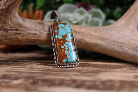 Number 8 Turquoise Rectangle Pendant Sterling Silver