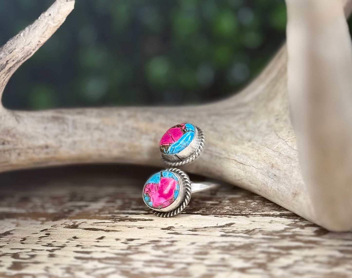 Rex Abeita Navajo Sterling Silver Kingman Cotton Candy Turquoise Adjustable Ring