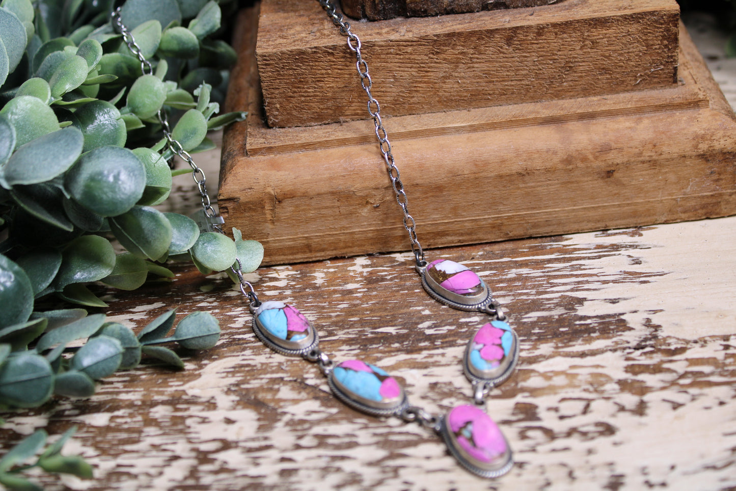 Cotton Candy Turquoise Sterling Silver Necklace – 21” Chain