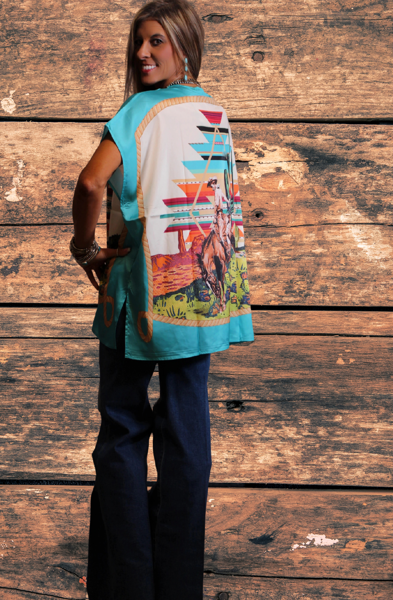 Cactus Aztec Bronc Poncho Top