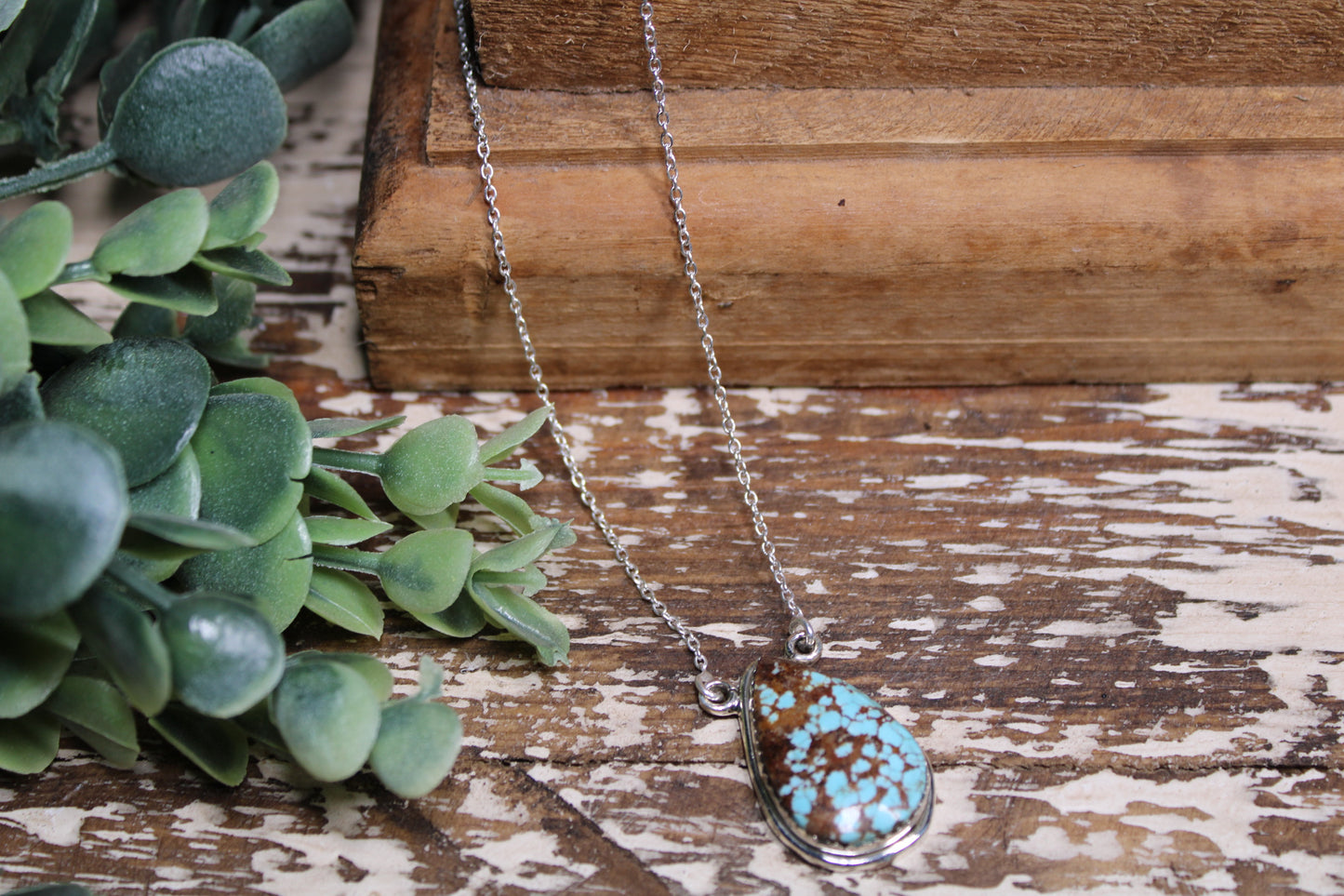 Number 8 Turquoise Sterling Silver Necklace – 18” Chain