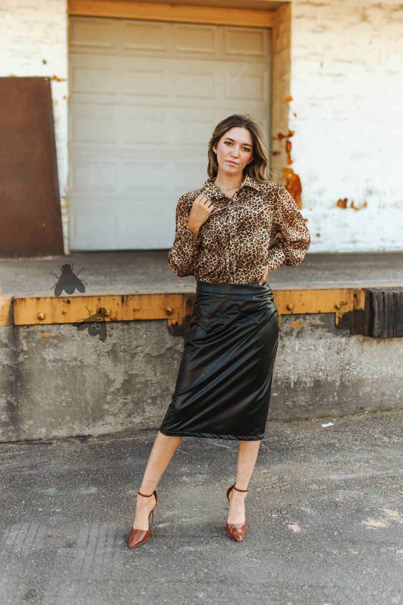 Western Wild Leopard Button-Up