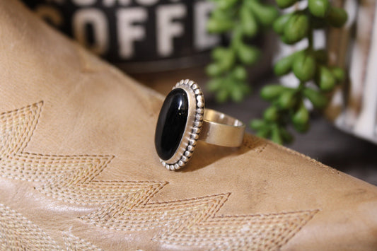 Handmade Black Onyx Sterling Silver Adjustable Ring