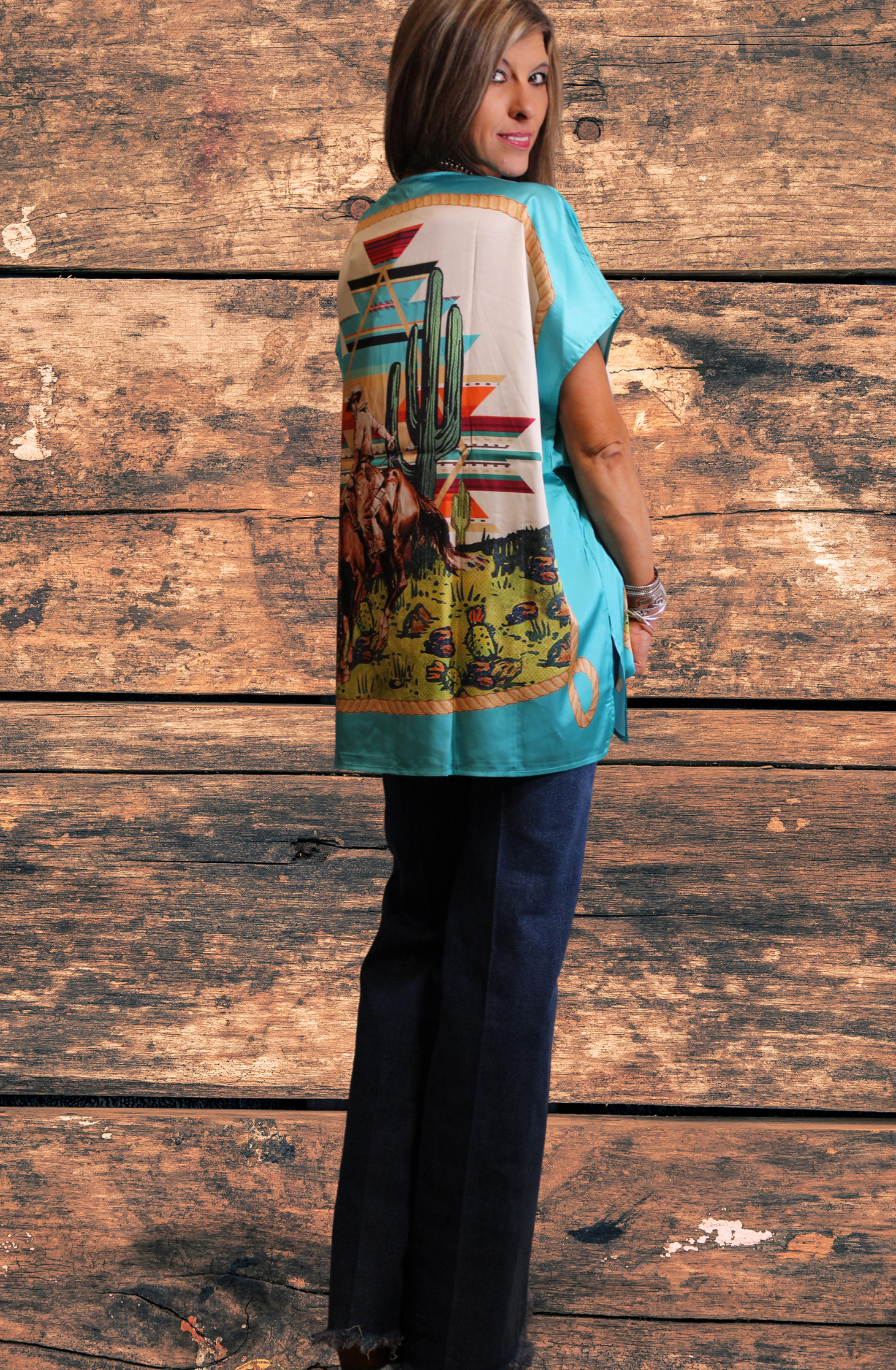 Cactus Aztec Bronc Poncho Top