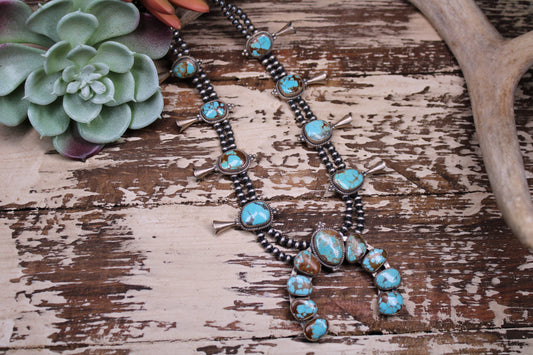 Kingman Turquoise & Navajo Pearl Necklace – .925 Sterling Silver