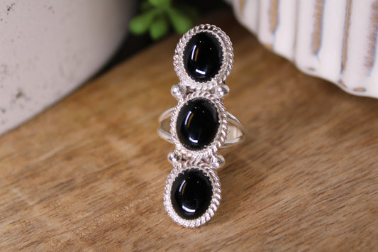 Navajo Peggy Skeets Black Onyx Sterling Silver Ring – Size 5.5