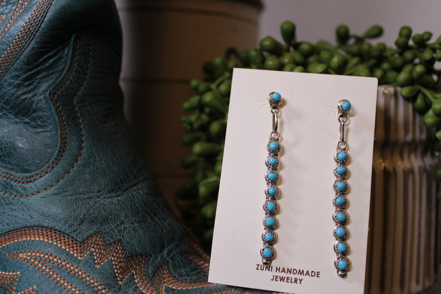 Navajo Davis Kaamassee Zuni Handmade Sterling Silver Turquoise Earrings