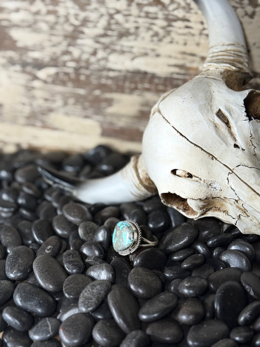 Donovan Nez Navajo Sterling Silver Kingman Turquoise Adjustable Ring