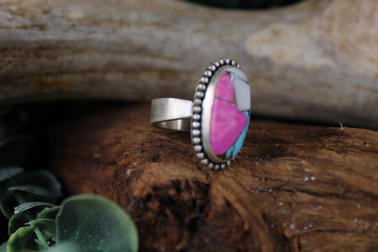 Cotton Candy Turquoise Sterling Silver Adjustable Ring