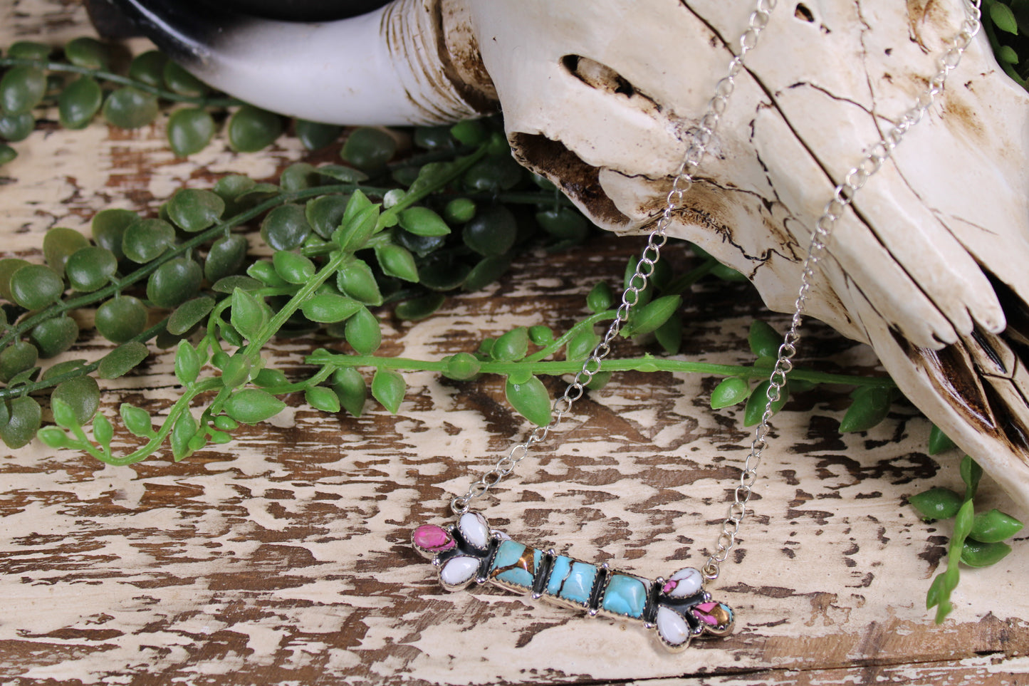 Cotton Candy Turquoise Bar Necklace – Sterling Silver