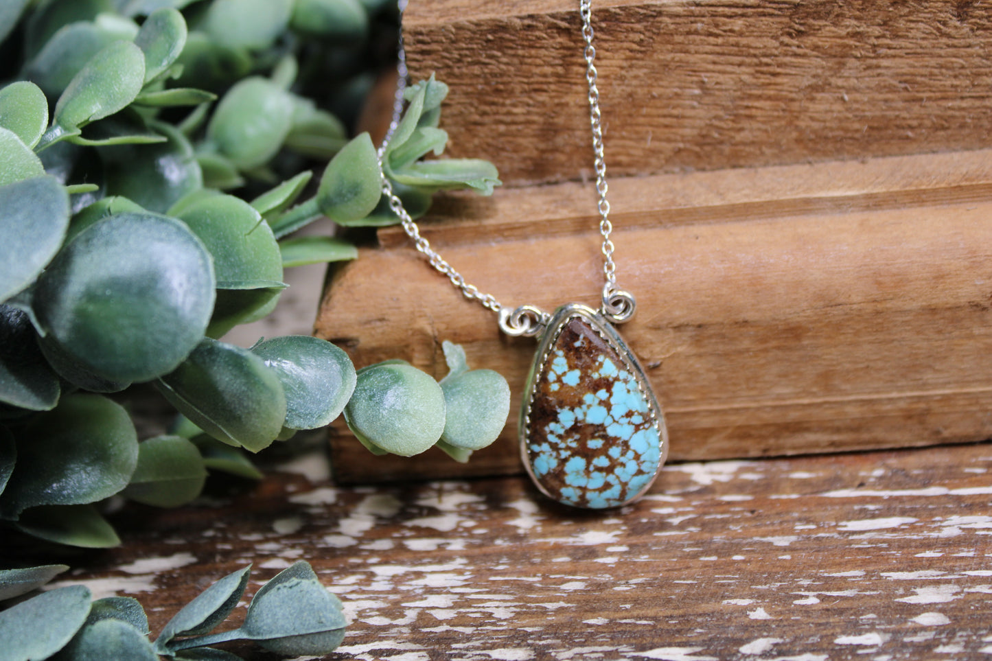 Number 8 Turquoise Sterling Silver Necklace – 18” Chain