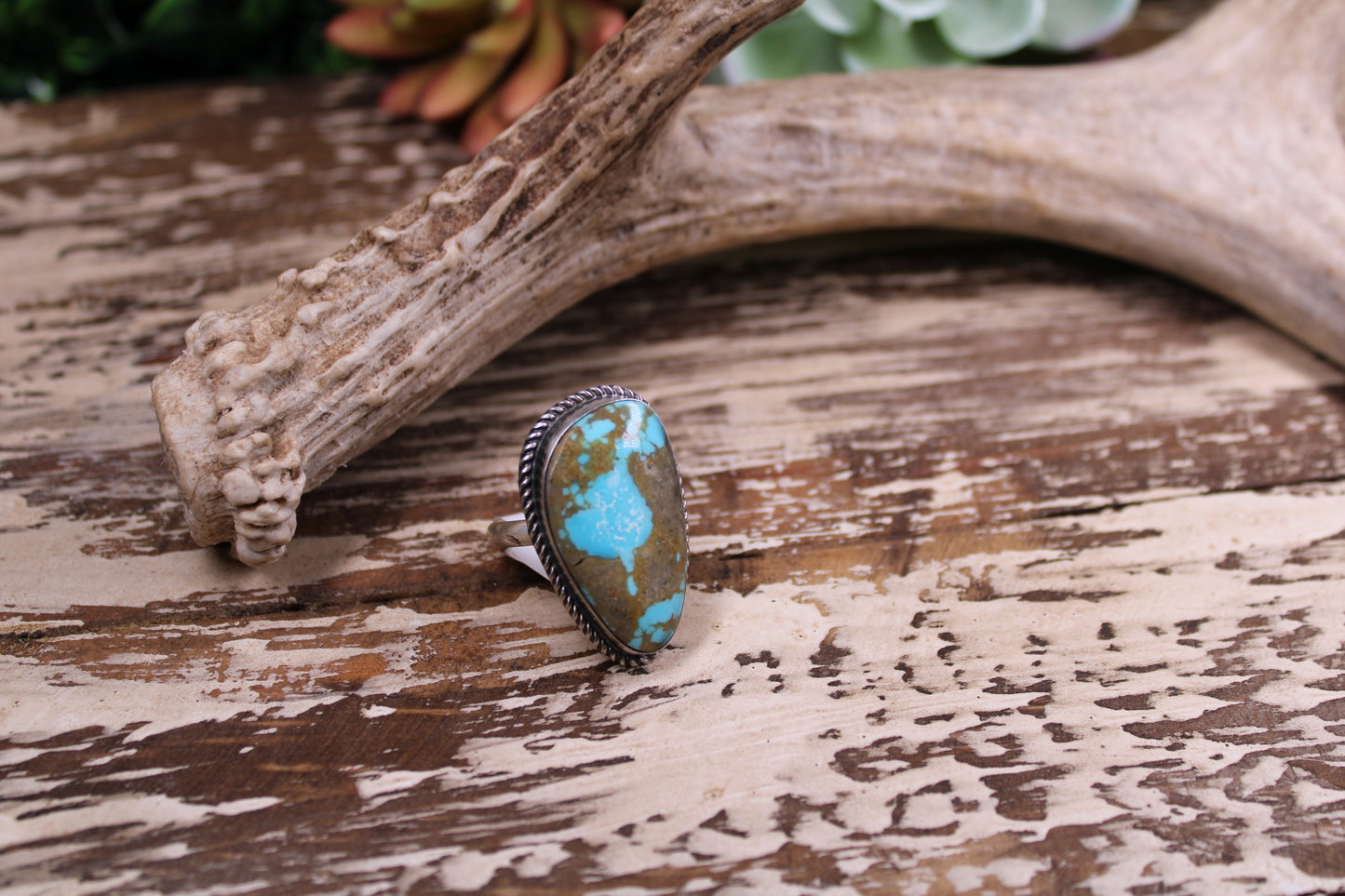 Donovan Nez Navajo Sterling Silver Kingman Turquoise Adjustable Ring