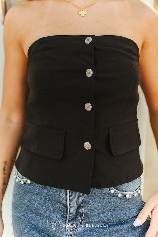 Black Button Down Corset Top