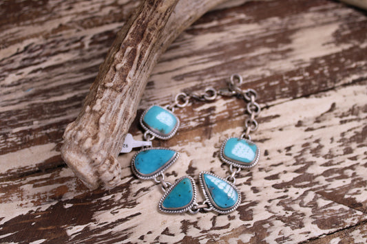 Kingman Turquoise Sterling Silver Bracelet – Adjustable 6" to 7.5"