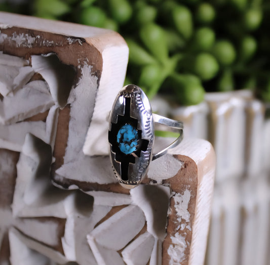 Navajo Kingman Turquoise Aztec Shadowbox Ring – Felix Perry