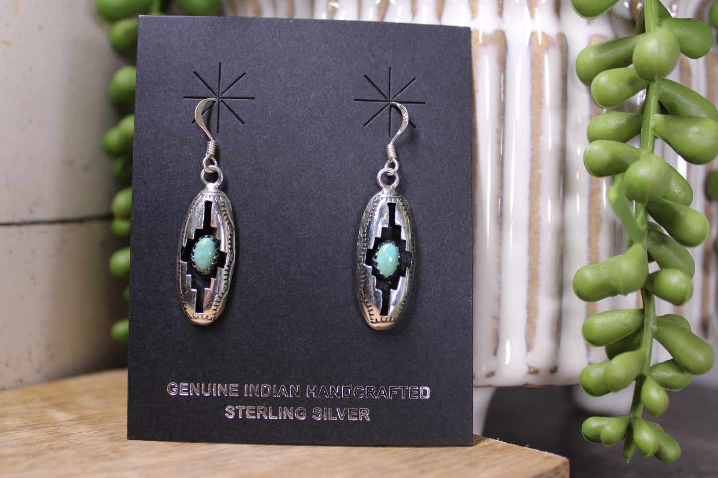 Navajo Felix Perry Turquoise Shadowbox Sterling Silver Earrings – Stamped by Artist