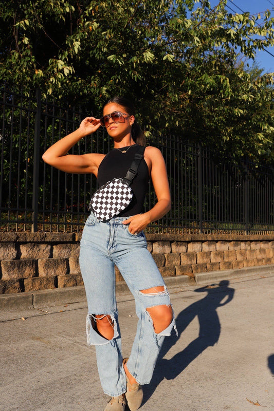 Black and White Check Crossbody Bag