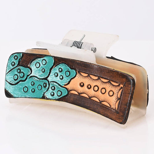 Western Hand-Tooled Leather Hair Clip