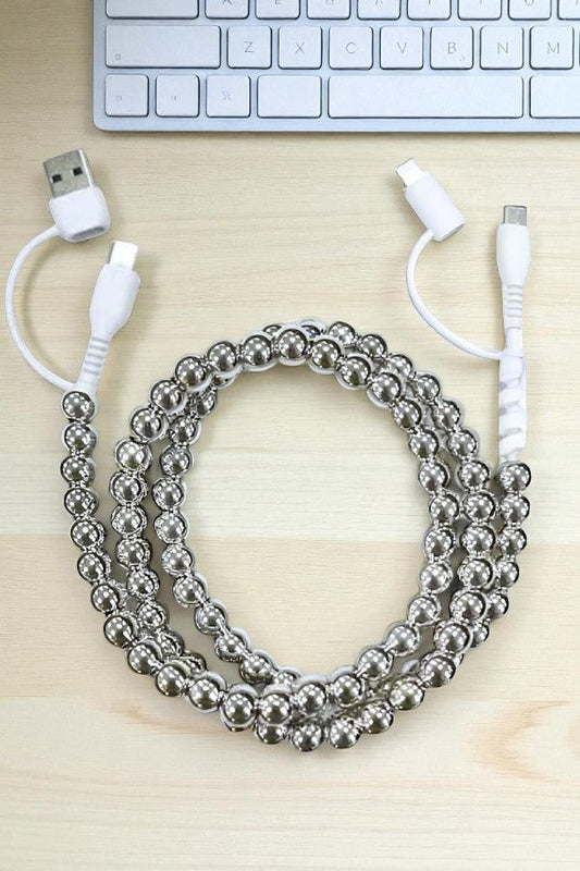 Silver Beaded Pearl Phone Charger