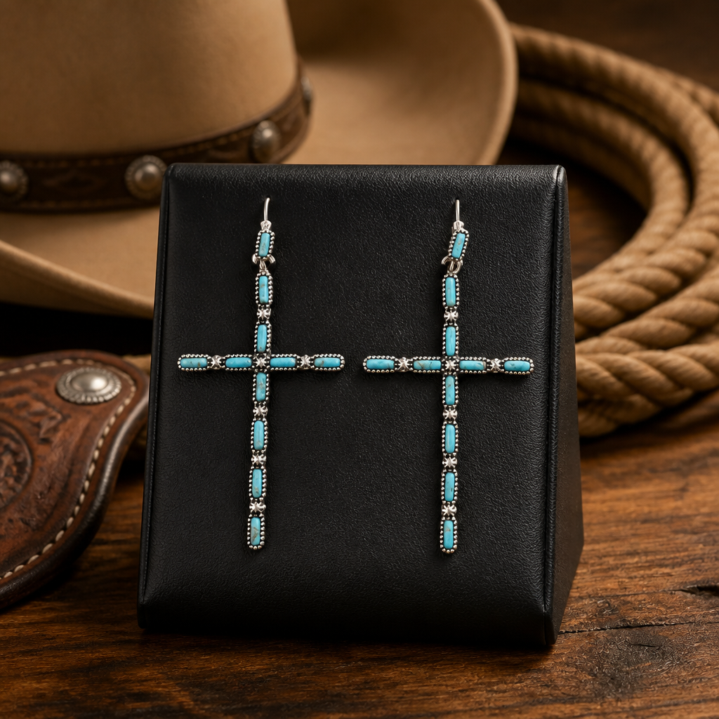 Western Fashion Turquoise Cross Post Back Earrings