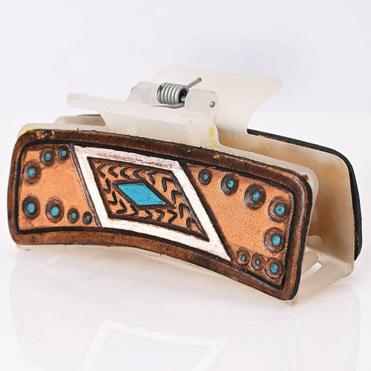 Turquoise & Copper Tooled Leather Hair Clip