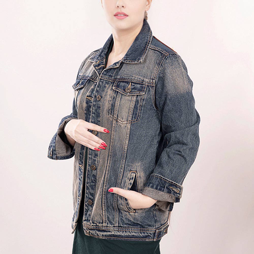 Western Denim Jacket with Hand-Tooled Tan Leather Yoke