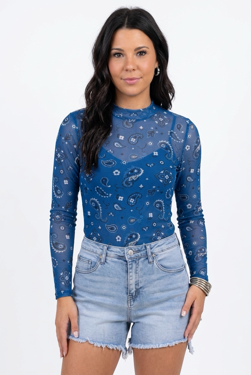 Blue Bandana Babe Mesh Top