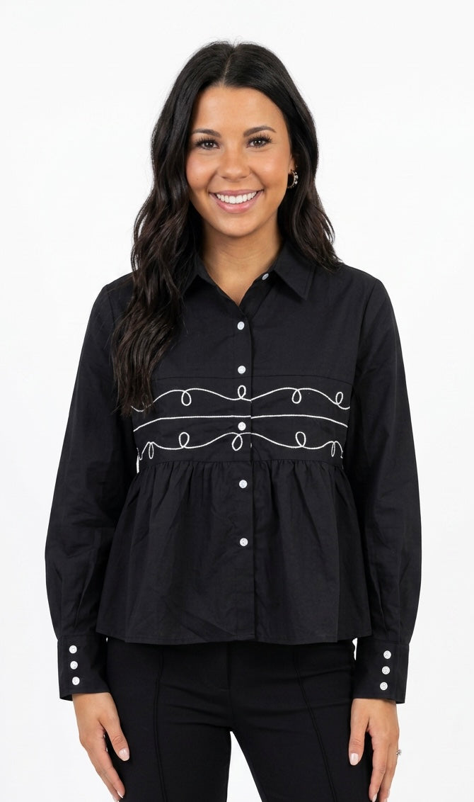 Midnight Loopty Lou Long Sleeve Pearl Snap Top
