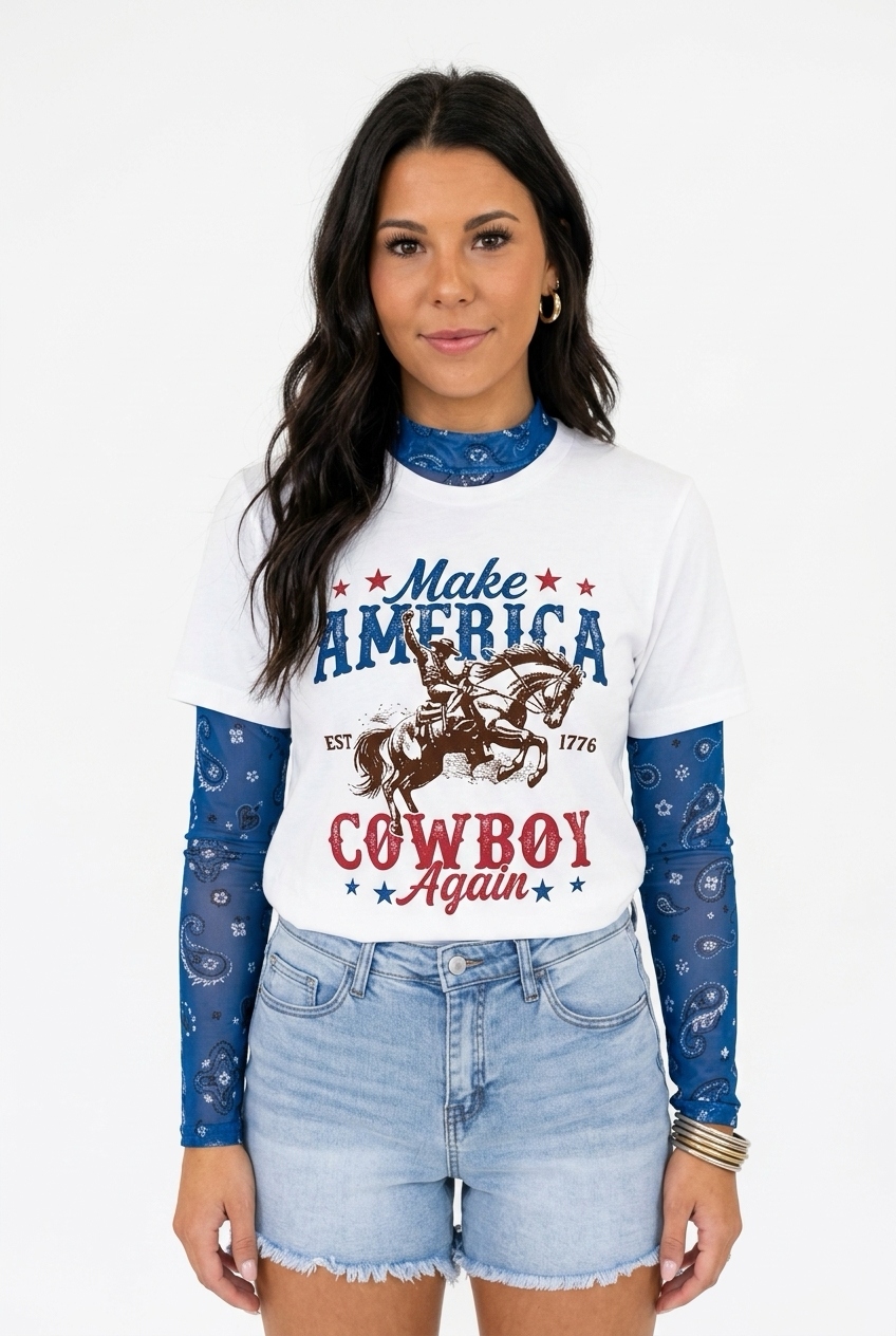 Blue Bandana Babe Mesh Top