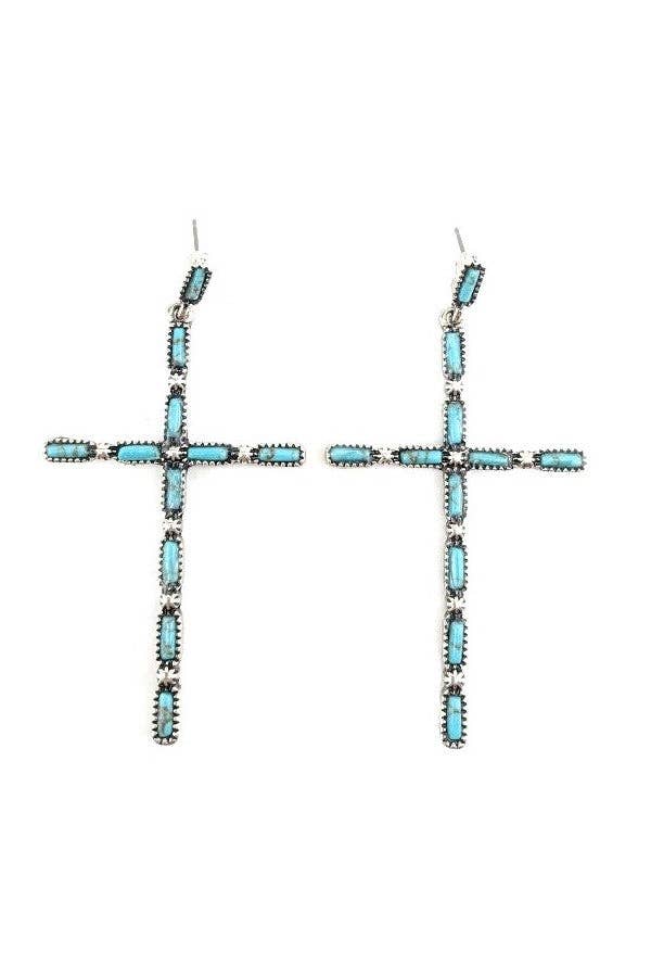 Western Fashion Turquoise Cross Post Back Earrings