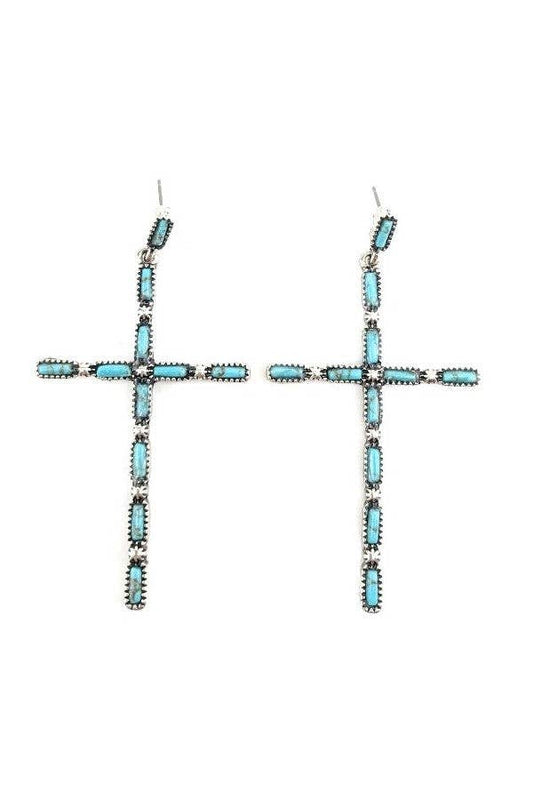 Western Fashion Turquoise Cross Post Back Earrings