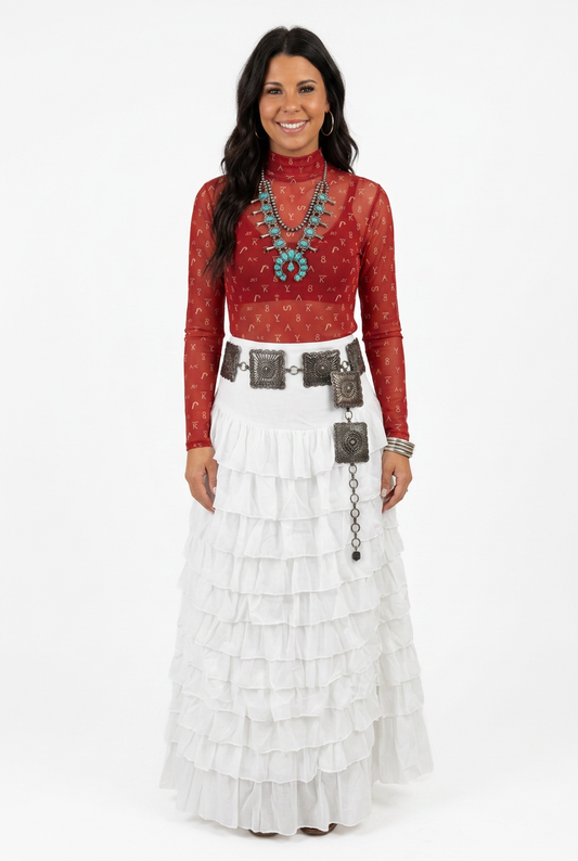 Ivory Ruffle Multi-Tier Maxi Skirt