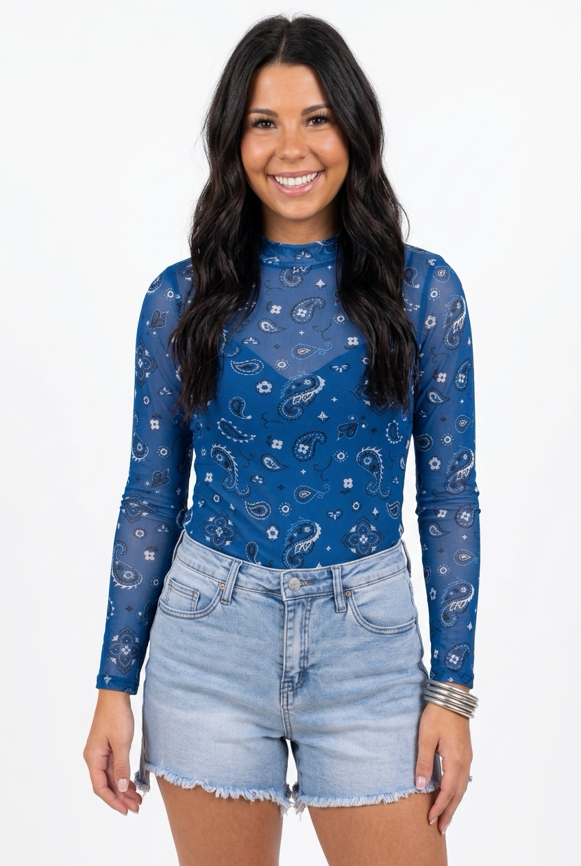 Blue Bandana Babe Mesh Top
