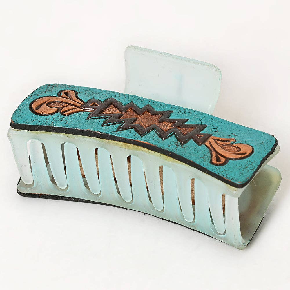 Turquoise Tooled Leather Hair Claw Clip