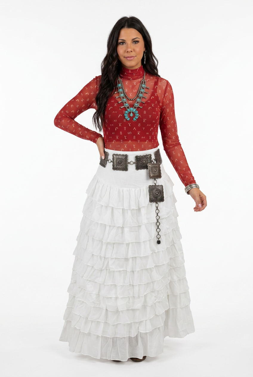 Ivory Ruffle Multi-Tier Maxi Skirt