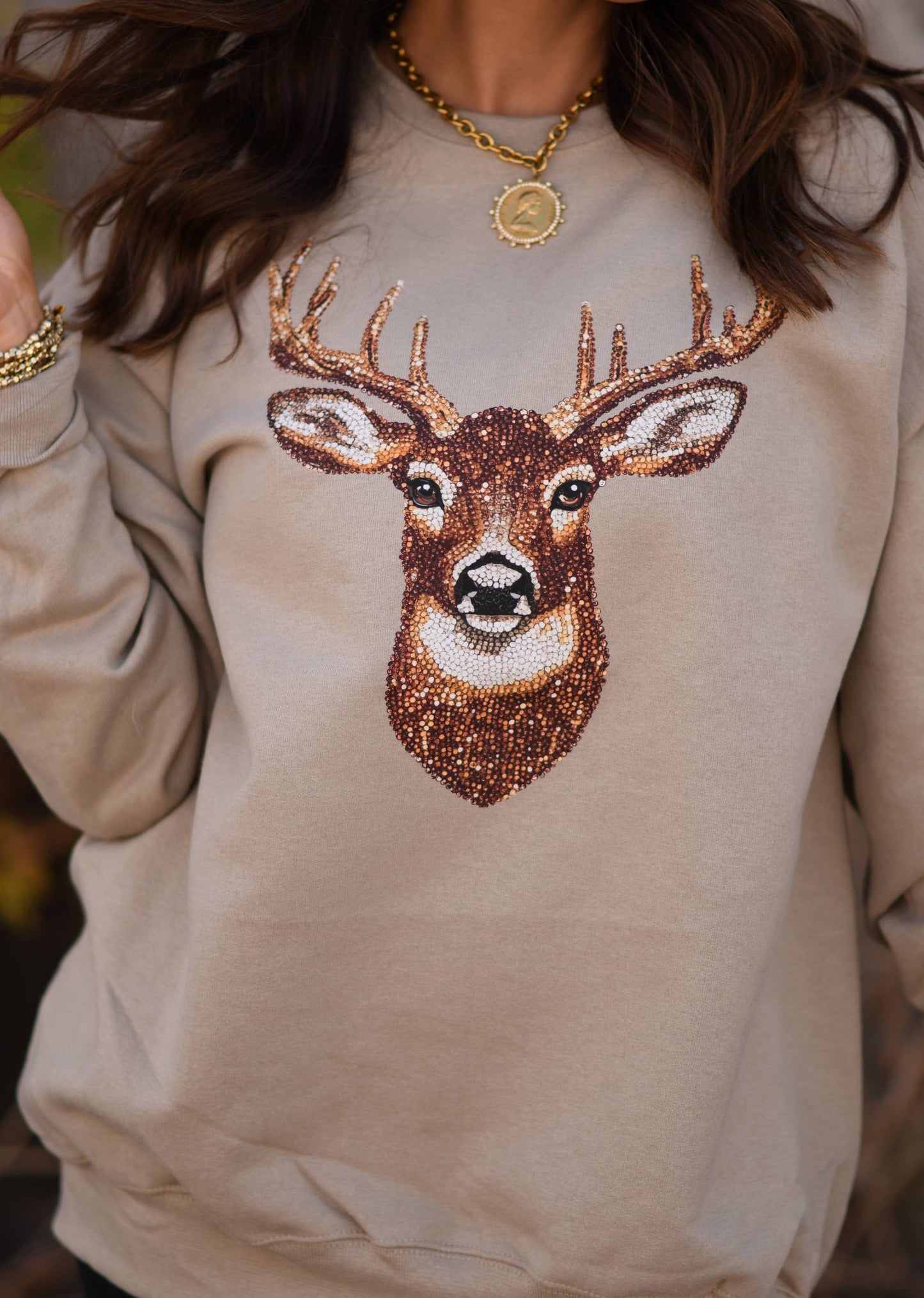 Faux Rhinestone Deer Sweatshirt