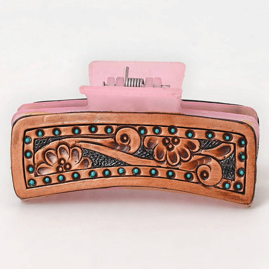 Tooled Leather Hair Pink Clip