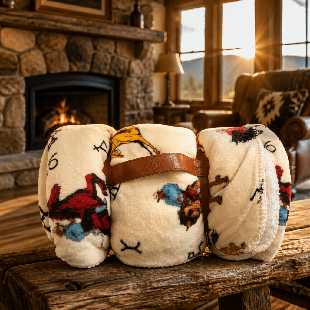 Beige Queen Sherpa Western Rodeo Blanket