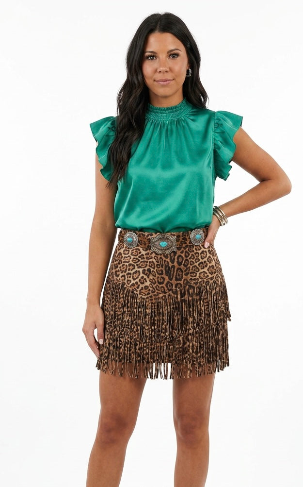 Leopard Fort Worth Fringe Skirt