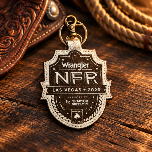 NFR Genuine Hair-On Shield Keychain Bag Charm – Official PRCA & NFR Licensed Collection