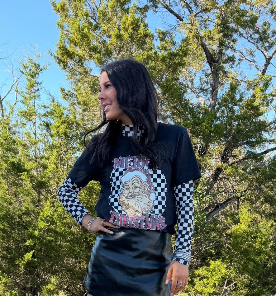 Checked Twice Tee – Western Christmas Graphic Tee