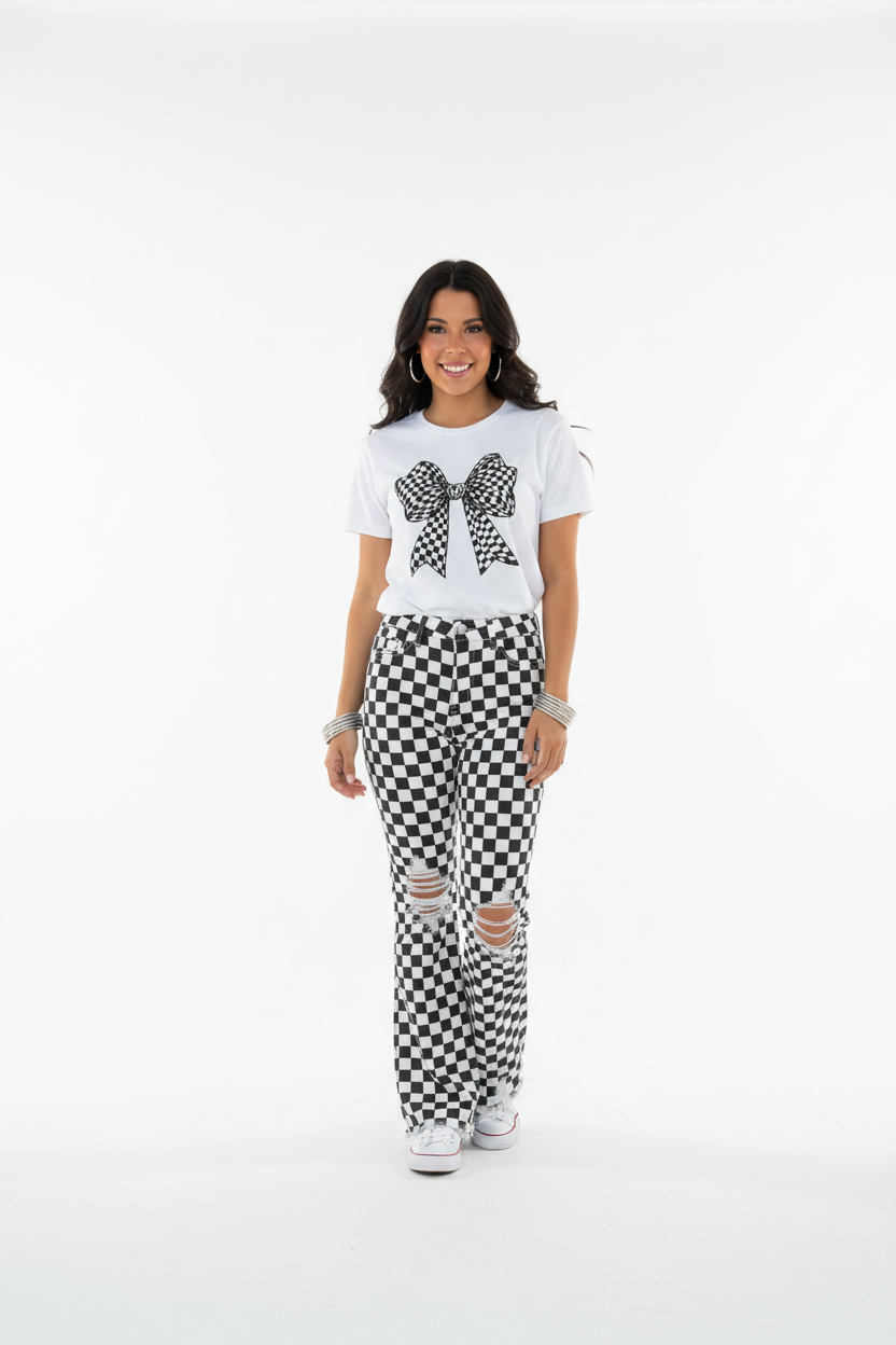 Checkered Bow Tee