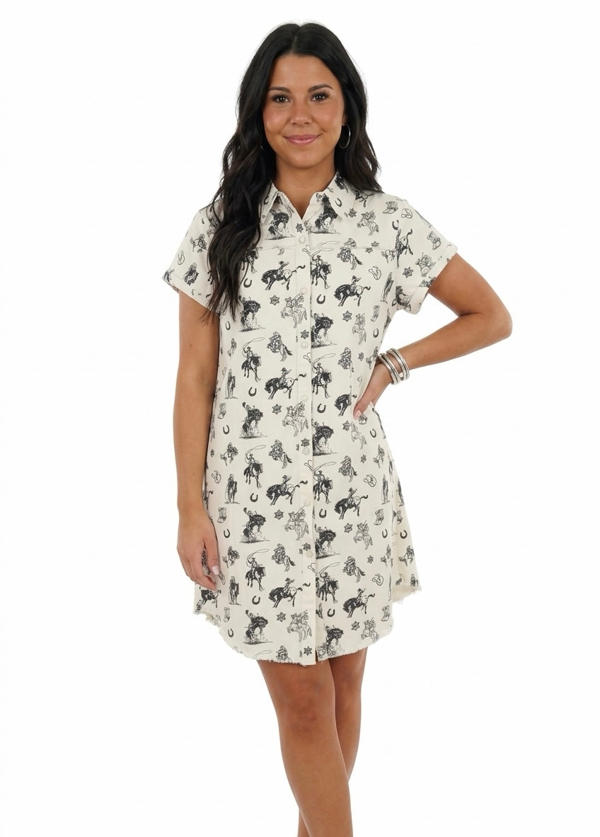 Ivory Western Rodeo Pearl Snap Dress