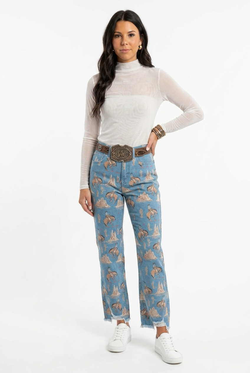 Tooled in Ivory Mesh Top