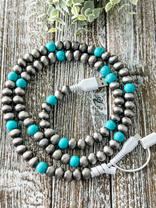 Western Turquoise & Pearl Beaded Phone Charger