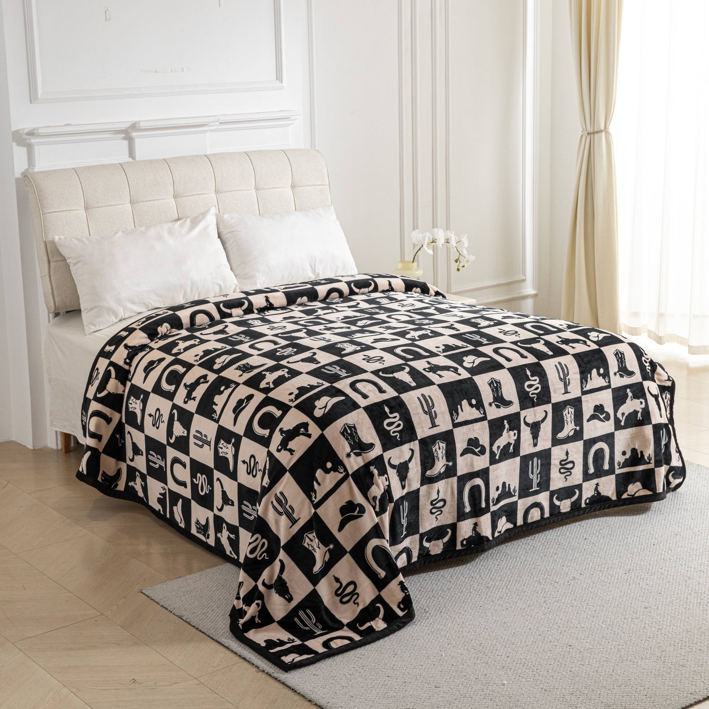 Western Checkered Print King Size Blanket