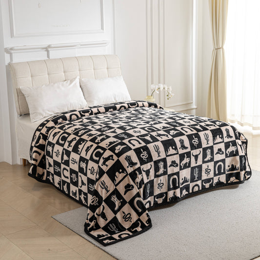 Western Checkered Print King Size Blanket